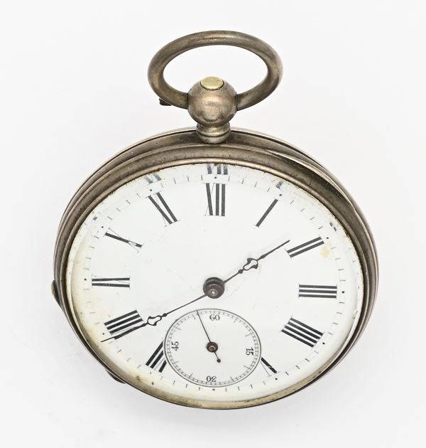 Orologio da tasca con scappamento a cilindro con carica a chiavetta da uomo in metallo argentato  (IIa metà XIX secolo)  - Auction Time Auction - Pocket Watches - Casa d'Aste Arcadia
