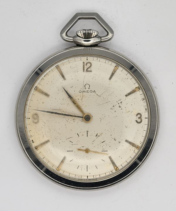 Omega (Cal. 161) - Orologio da tasca con scappamento ad ancora e spirale Breguet remontoir da uomo in acciaio