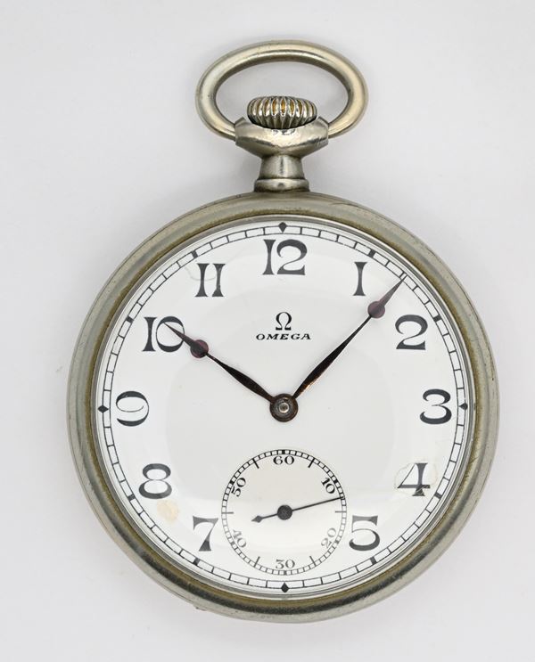 Omega (Cal. 40.6L.T2.15P) - Orologio da tasca con scappamento ad ancora e spirale Breguet remontoir da uomo in acciaio
