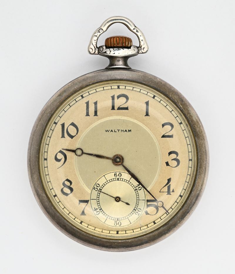 Waltham, Orologio da tasca in argento sterling con scappamento ad ancora e spirale Breguet remont...