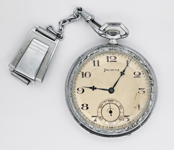 Helvetia - Orologio da tasca con scappamento a cilindro remontoir da uomo in metallo con catena in metallo