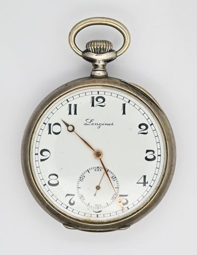 Longines, Orologio da tasca “7 Grands Prix” con calibro 18.69N, argento 800/000, scappamento ad a...
