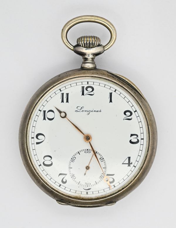 Longines 7 Grands Prix (Cal. 18.69N) - Orologio da tasca con scappamento ad ancora e spirale Breguet remontoir da uomo in argento 800/000