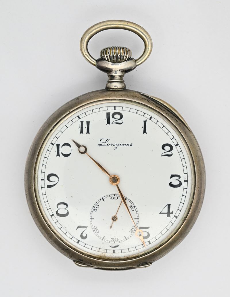 Longines, Orologio da tasca “7 Grands Prix” con calibro 18.69N, argento 800/000, scappamento ad a...