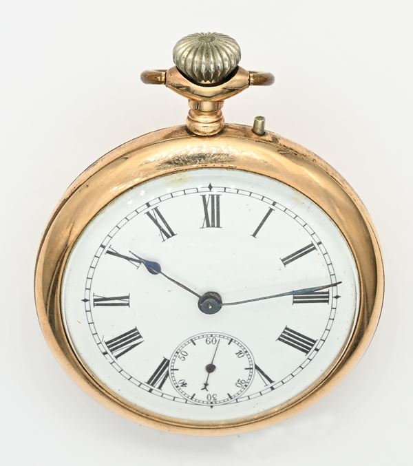 Orologio da tasca con scappamento ad ancora e spirale Breguet remontoir da uomo in metallo placcato in oro giallo