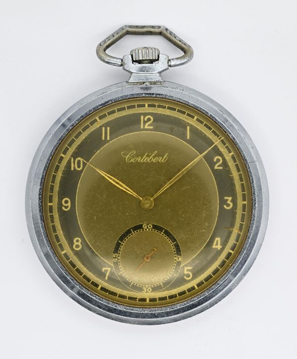 Cortebert (Cal. 592R) - Orologio da tasca con scappamento ad ancora remontoir da uomo in metallo cromato  (anni '40)  - Auction Time Auction - Pocket Watches - Casa d'Aste Arcadia