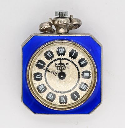 Manius, Orologio da tasca con scappamento ad ancora e remontoir, argento 925/000 e smalto