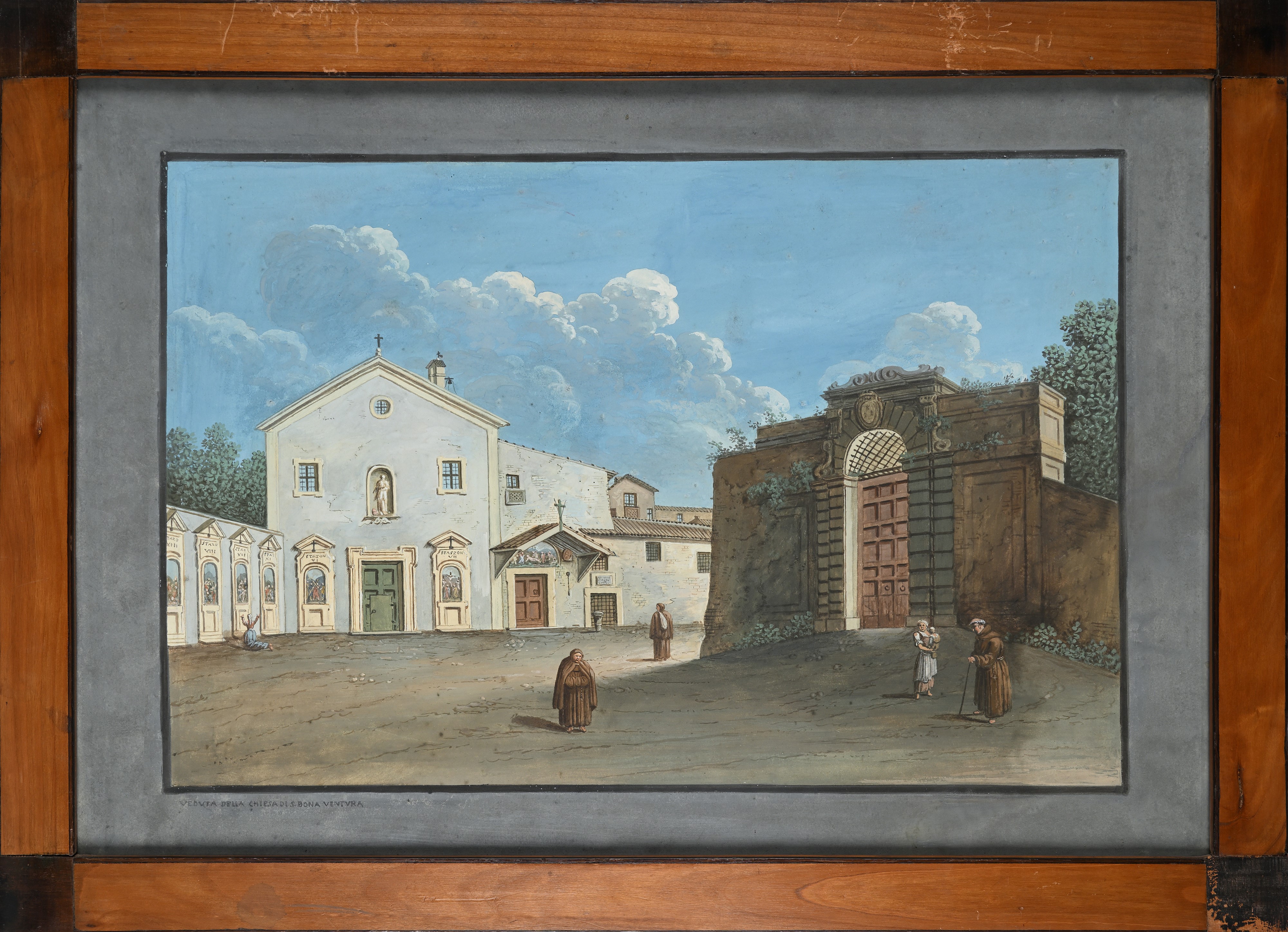 Scuola Romana del XIX Secolo - Veduta della chiesa di San Bonaventura e Veduta del Casino di Vill...