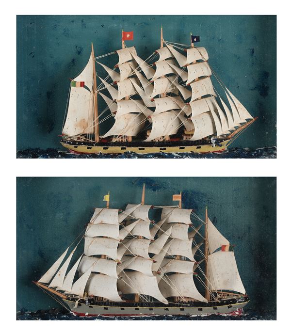 Due diorami con velieri, XIX secolo