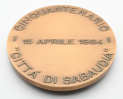 Medaglia in Bronzo Cinquantenario Città di Sabaudia. 15 Aprile 1984. Opus Lorioli