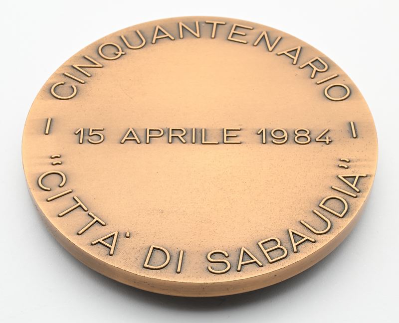 Medaglia in Bronzo Cinquantenario Città di Sabaudia. 15 Aprile 1984. Opus Lorioli
