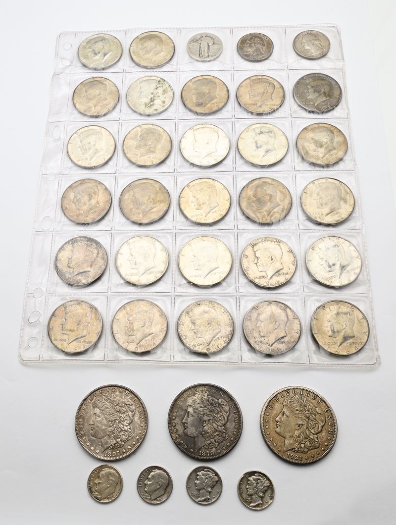Lotto Monete Usa: Dollaro 1879s, 1897, 1921s; 27 Pezzi da 1/2 Dollaro (10 1964, 17 1965/68); 3 Pe...