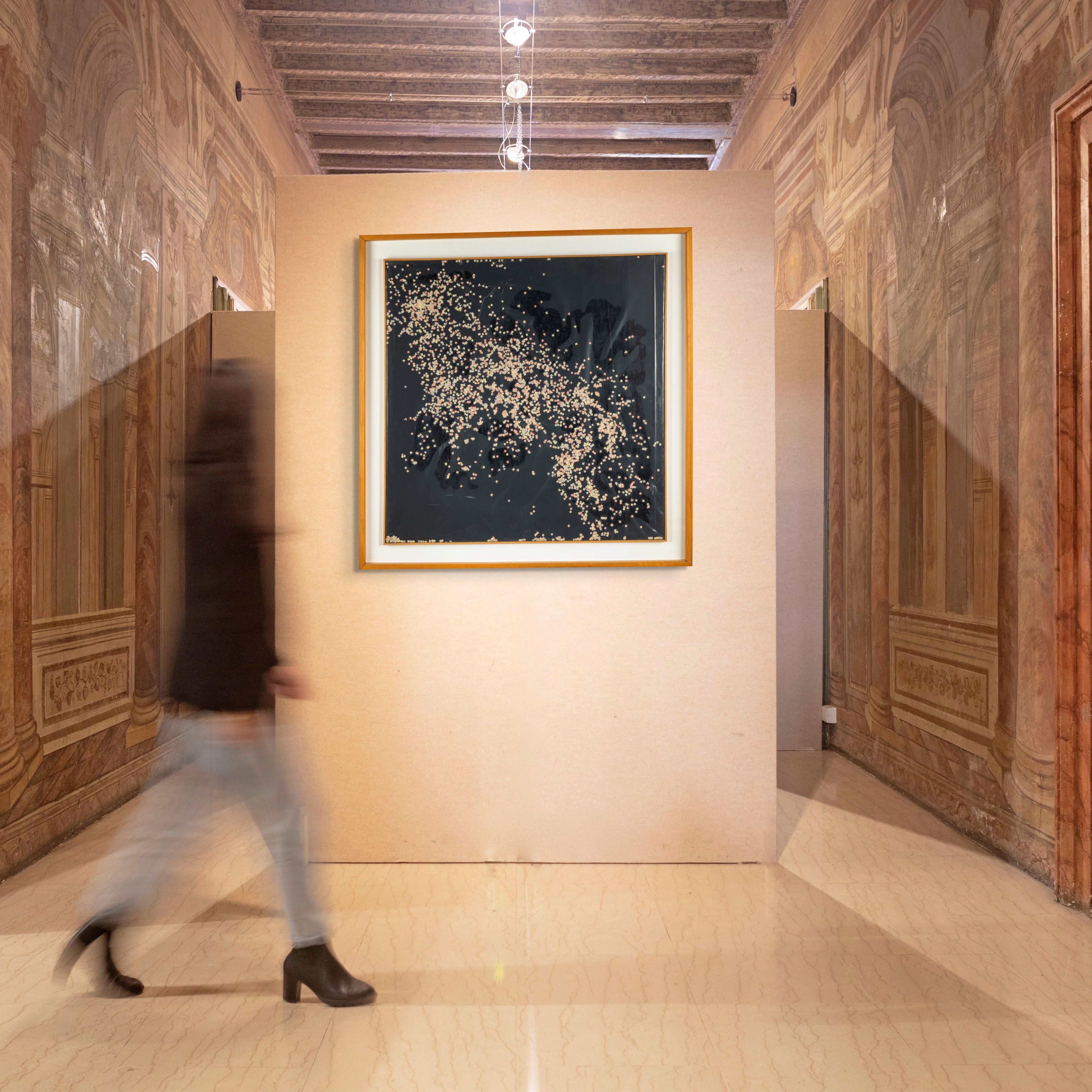 Tano Festa - Coriandoli (coriandoli e pittura nera su tela)