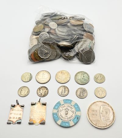 Lotto Monete e Medaglie 10 Bolivares 1973 Venezuela; 3 Pz 1/4 di Dollaro 1962-64, 7 Pz Dime 1920-...