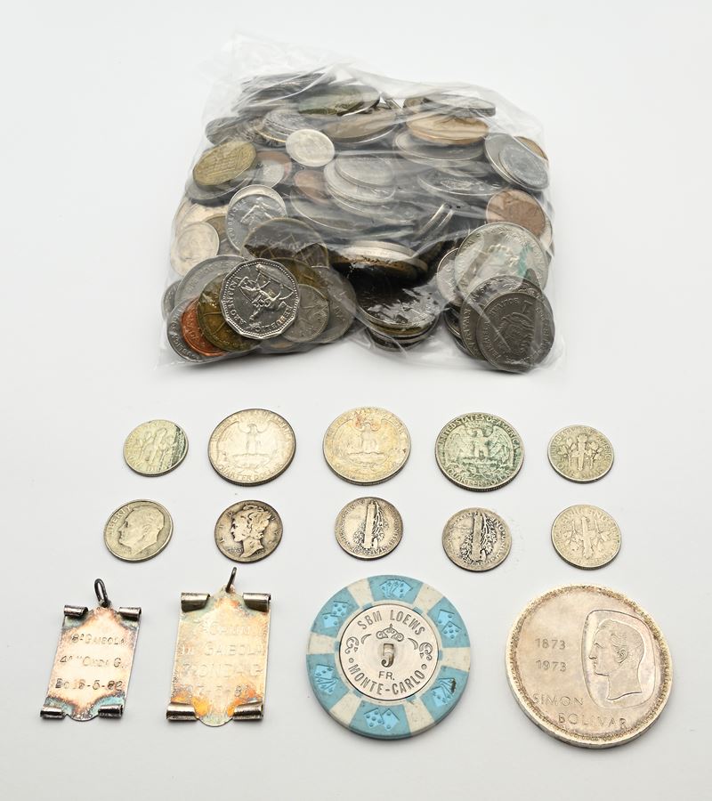 Lotto Monete e Medaglie 10 Bolivares 1973 Venezuela; 3 Pz 1/4 di Dollaro 1962-64, 7 Pz Dime 1920-...