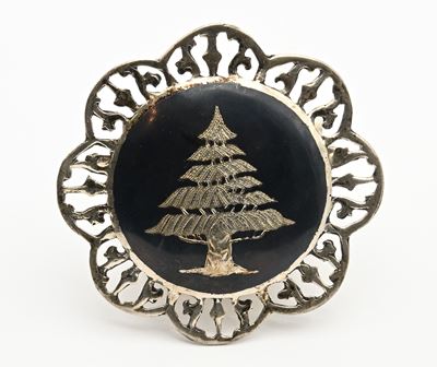 Spilla in argento Sterling con incisione del cedro del Libano, diametro mm 48