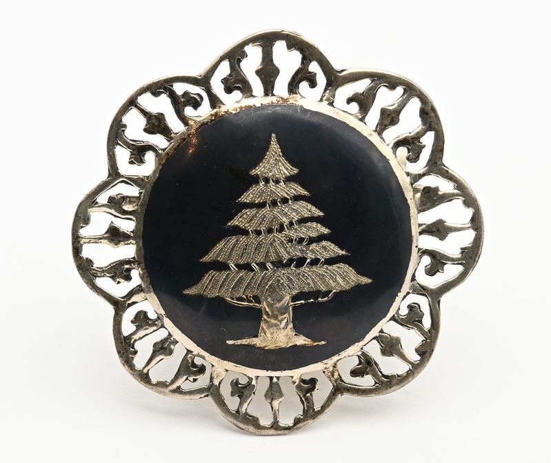 Spilla in argento Sterling con incisione del cedro del Libano, diametro mm 48