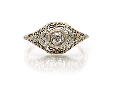 Anello decò, oro bianco 750/000 e brillanti
