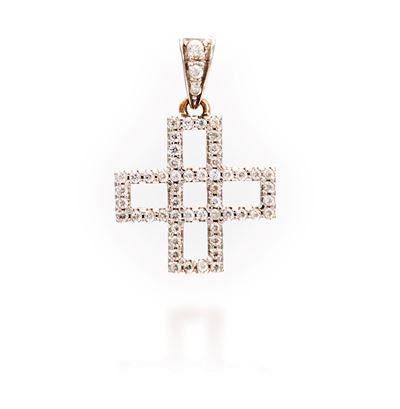 Pendente a croce, oro bianco 750/000 con brillanti