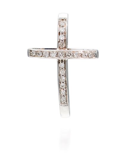 Pendente a croce, oro bianco 750/000 con brillanti