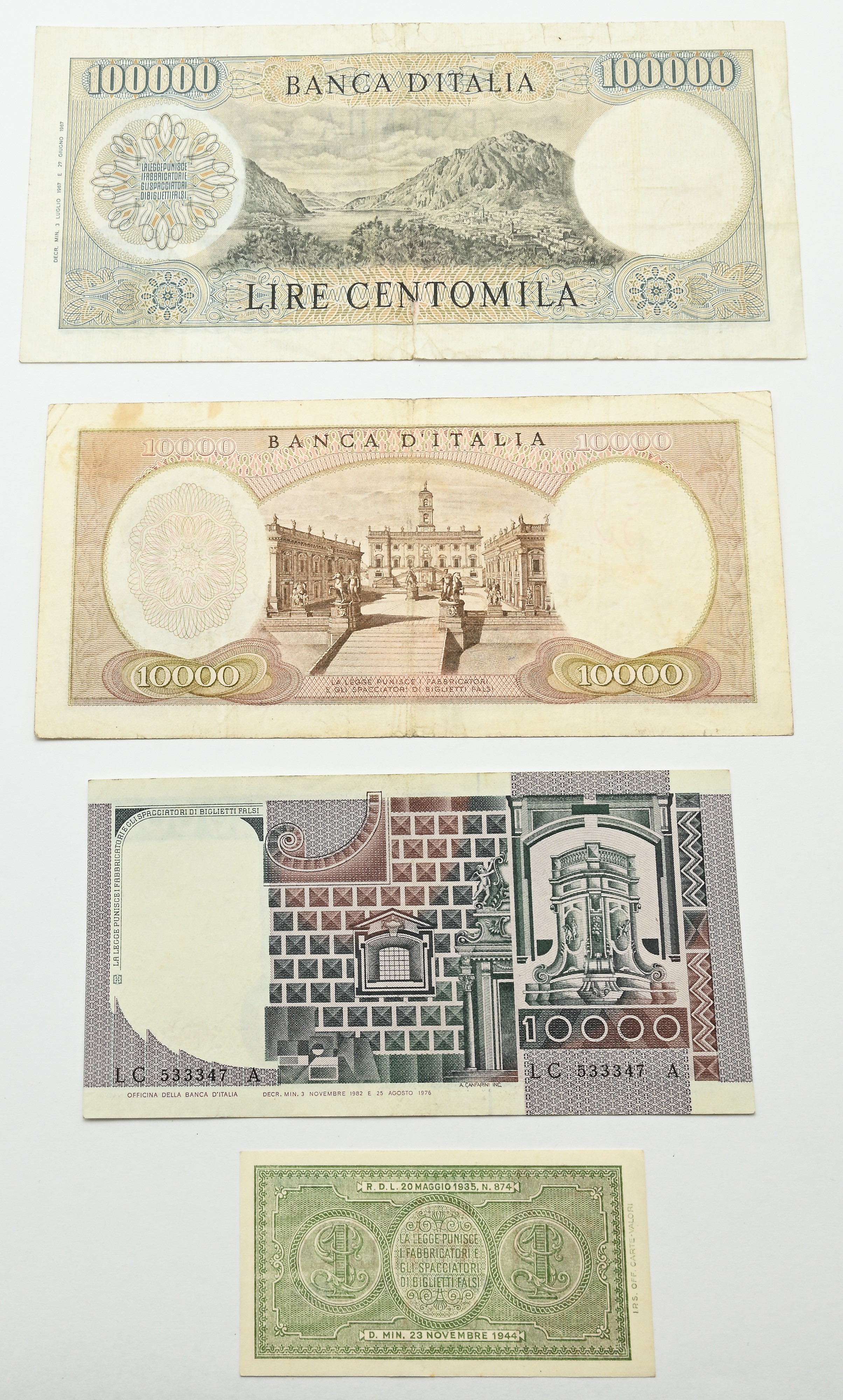 Lotto 4 Banconote: Repubblica Italiana 100.000 Lire Manzoni Carli/febbraio D.M. 3.07.1967 (x01019...