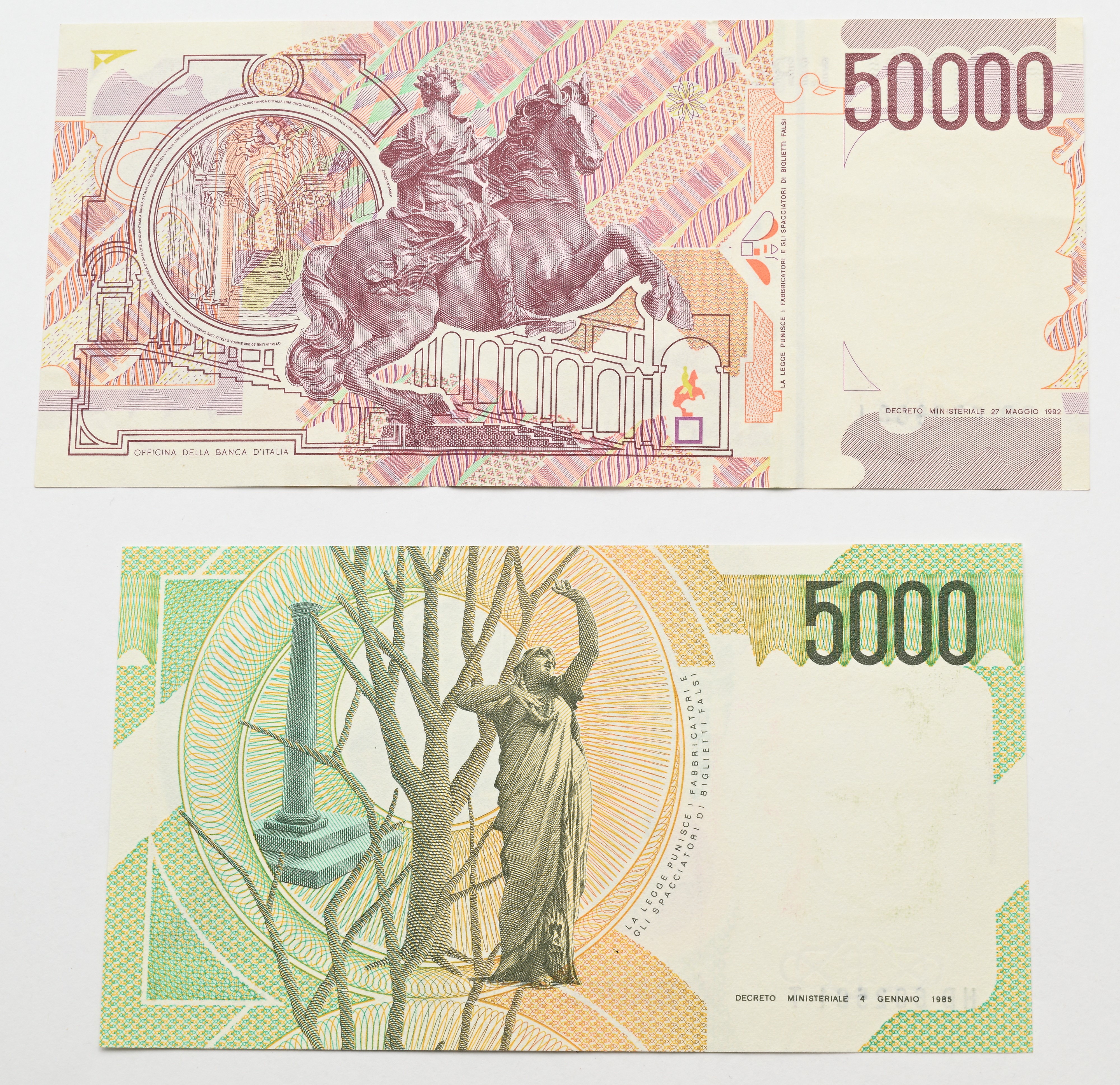 Lotto di 2 Banconote della Repubblica Italiana: 50.000 Lire Bernini II° Tipo Ciampi/speziali D.M....