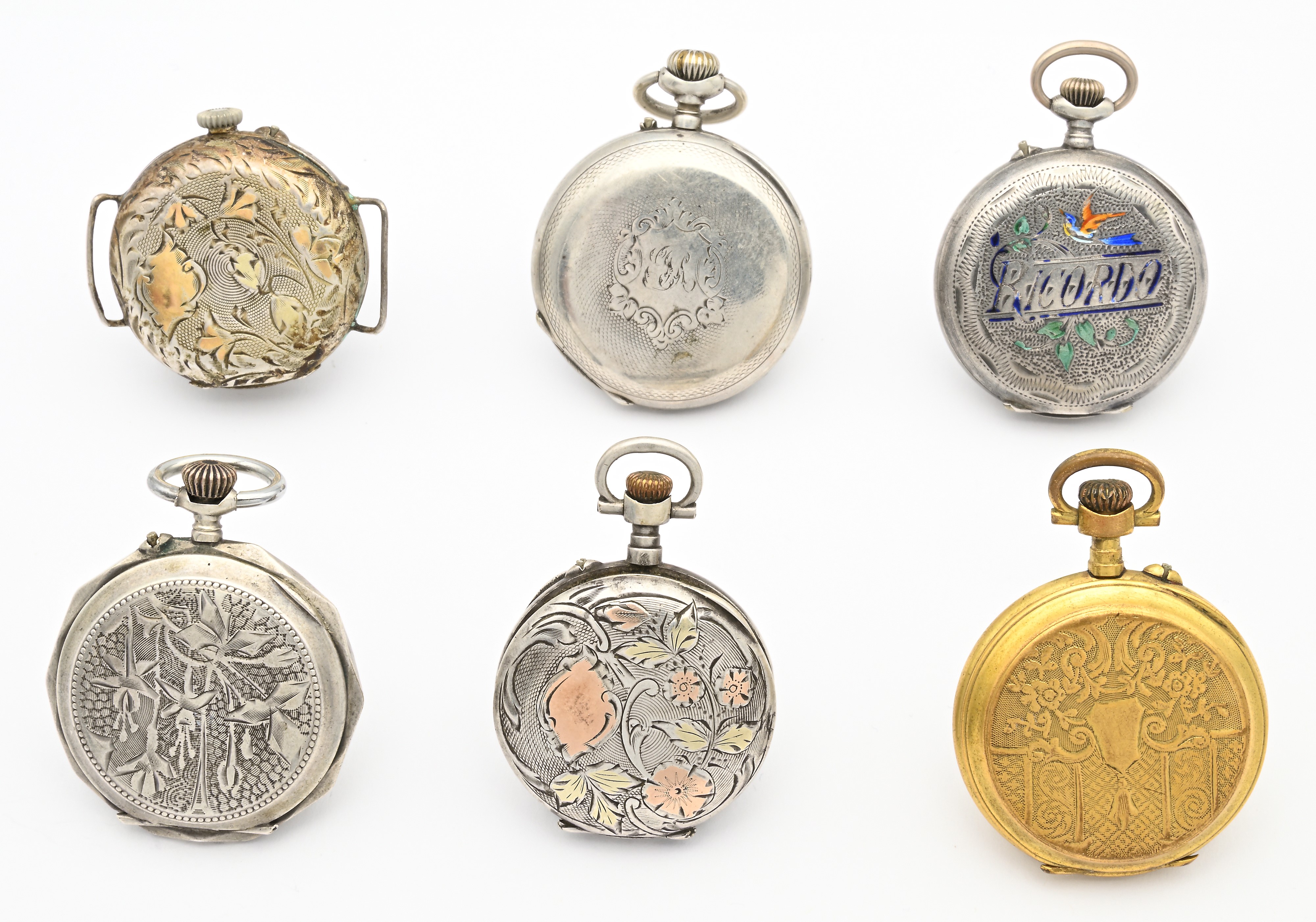 Orologi da tasca a monachina remontoir, inizi XX secolo: 5 in argento (1 modificato per polso) e ...