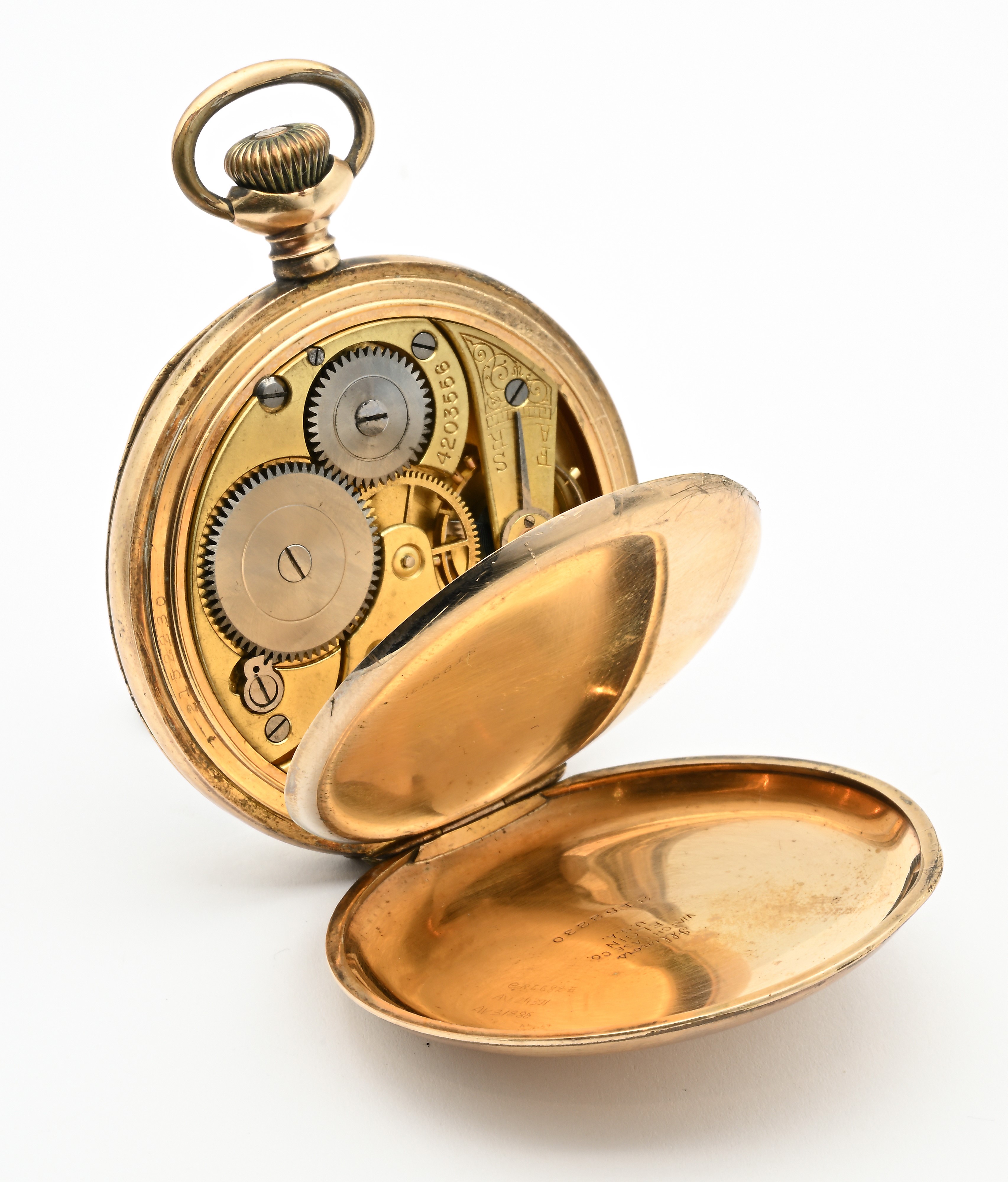 Omega, Orologio da tasca con scappamento ad ancora (remontoir) in metallo placcato in oro giallo