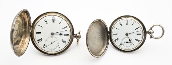 2 Orologi da tasca a savonette con scappamento ad ancora e carica a chiavetta da uomo in argento: 1 con punzoni Londra 1850 un altro Londra 1858 