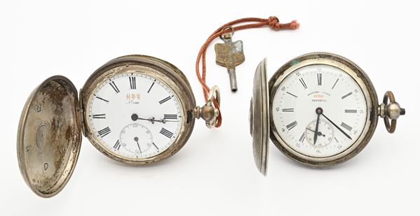 Eduard Juvet a Fleurier (N°88218) e J.U. & C. H-K (N°5181): 2 orologi da tasca con scappamento ad ancora e carica a chiavetta da uomo in argento per il mercato cinese con casse recanti punzoni d'importazione Londra