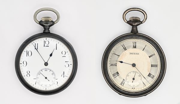 2 orologi da tasca con scappamento ad ancora remontoir da uomo in acciaio brunito: Cyma e SFC