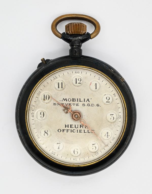 Mobilia Brevete S.G.D.G. - Orologio da tasca con quadrante 24 ore, scappamento ad ancora remontoir da uomo in acciaio brunito  (1910/1920)  - Auction Time Auction - Pocket Watches - Casa d'Aste Arcadia