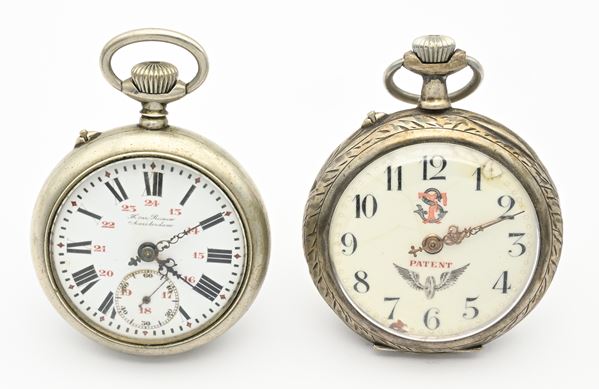 Roskopf - 2 Orologi da tasca con scappamento Roskopf Brev. 22872 remontoir da uomo: 1 FS in argento 800/000 e l'altro per H. Van Reenen Amsterdam in metallo cromato  (1910/20 circa)  - Auction Time Auction - Pocket Watches - Casa d'Aste Arcadia