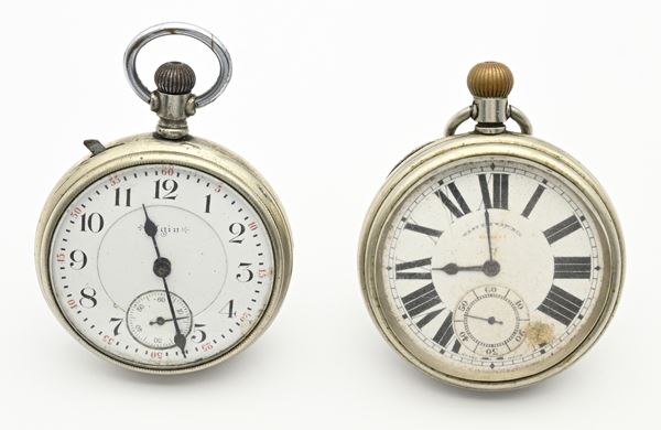 2 Orologi da tasca con scappamento ad ancora remontoir da uomo in metallo cromato: Elgin e West End Watch Co Pioneer da ferroviere