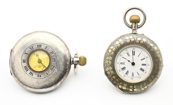 2 orologi da tasca ad occhio di bue con scappamento ad ancora remontoir da uomo in argento