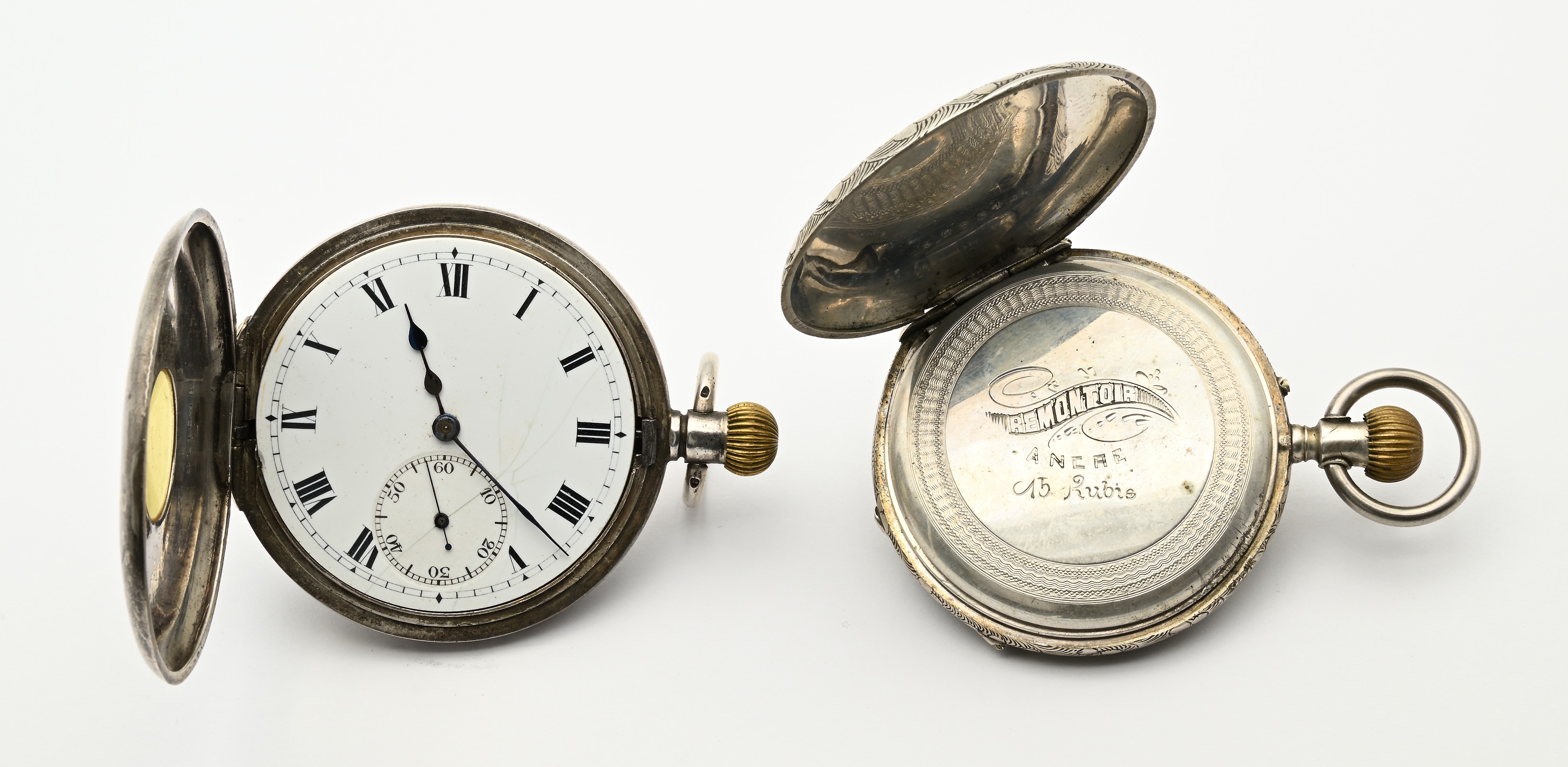 Orologi da tasca ad occhio di bue, con scappamento ad ancora e remontoir, in argento, fine XIX–in...