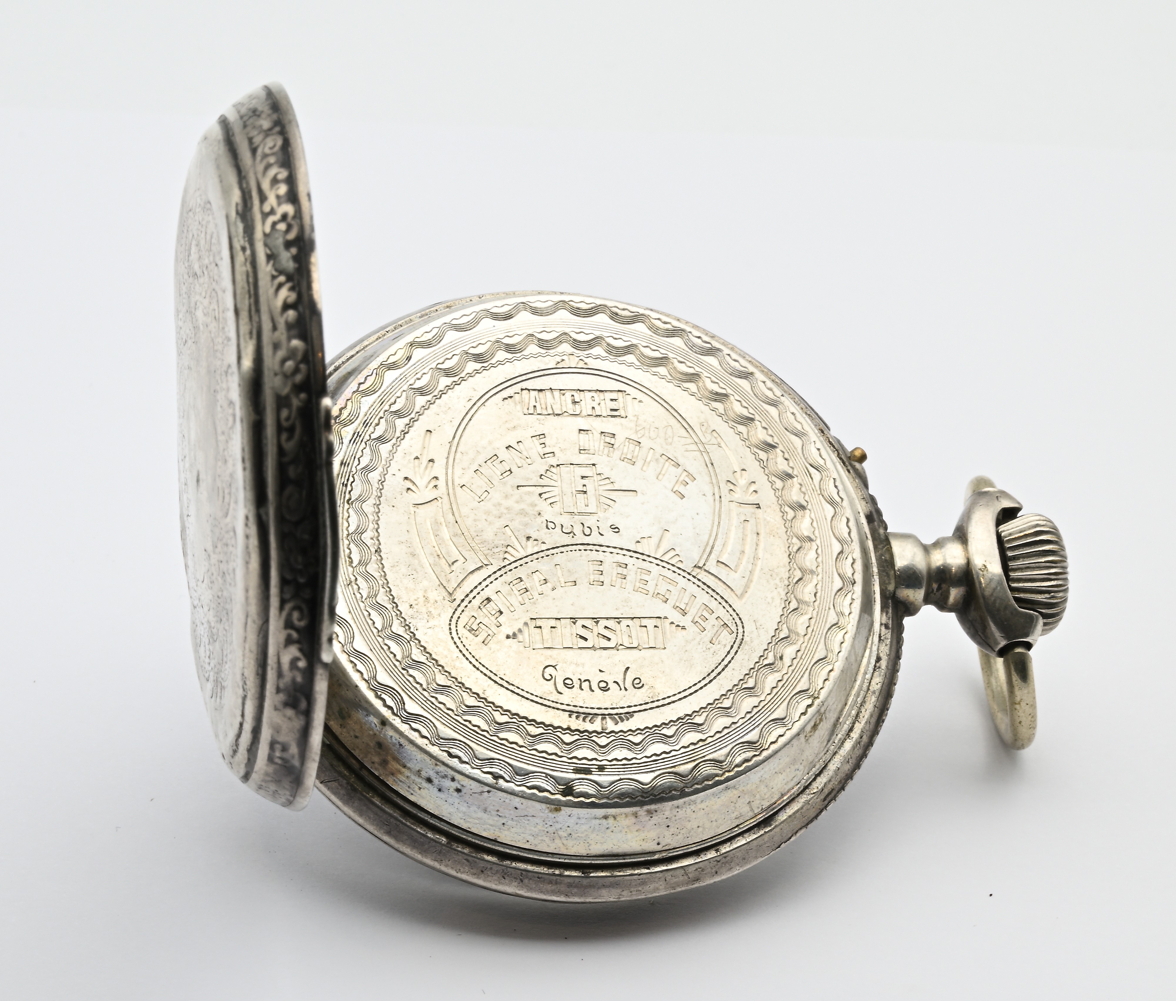 Tissot (Genève), Orologio da tasca con scappamento ad ancora e spirale Breguet, remontoir in arge...