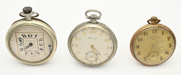 3 orologi da tasca con scappamento ad ancora remontoir da uomo in metallo: Tavannes Watch Co per Escasany Watch Buenos Aires; Speranza e Chronometre Ruy