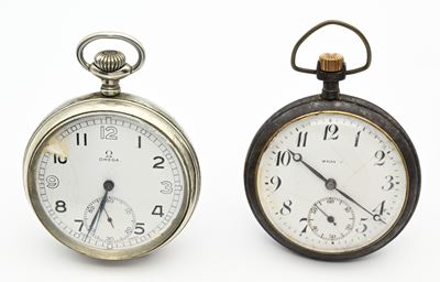 Orologio da tasca da uomo, Zenit(“Zenith”), scappamento ad ancora remontoir in metallo brunito, 1...