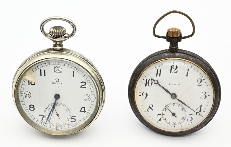Orologio da tasca da uomo, Zenit(“Zenith”), scappamento ad ancora remontoir in metallo brunito, 1...