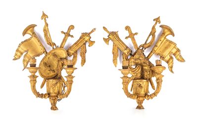 Appliques a due luci, coppia in legno intagliato e dorato, XVIII secolo