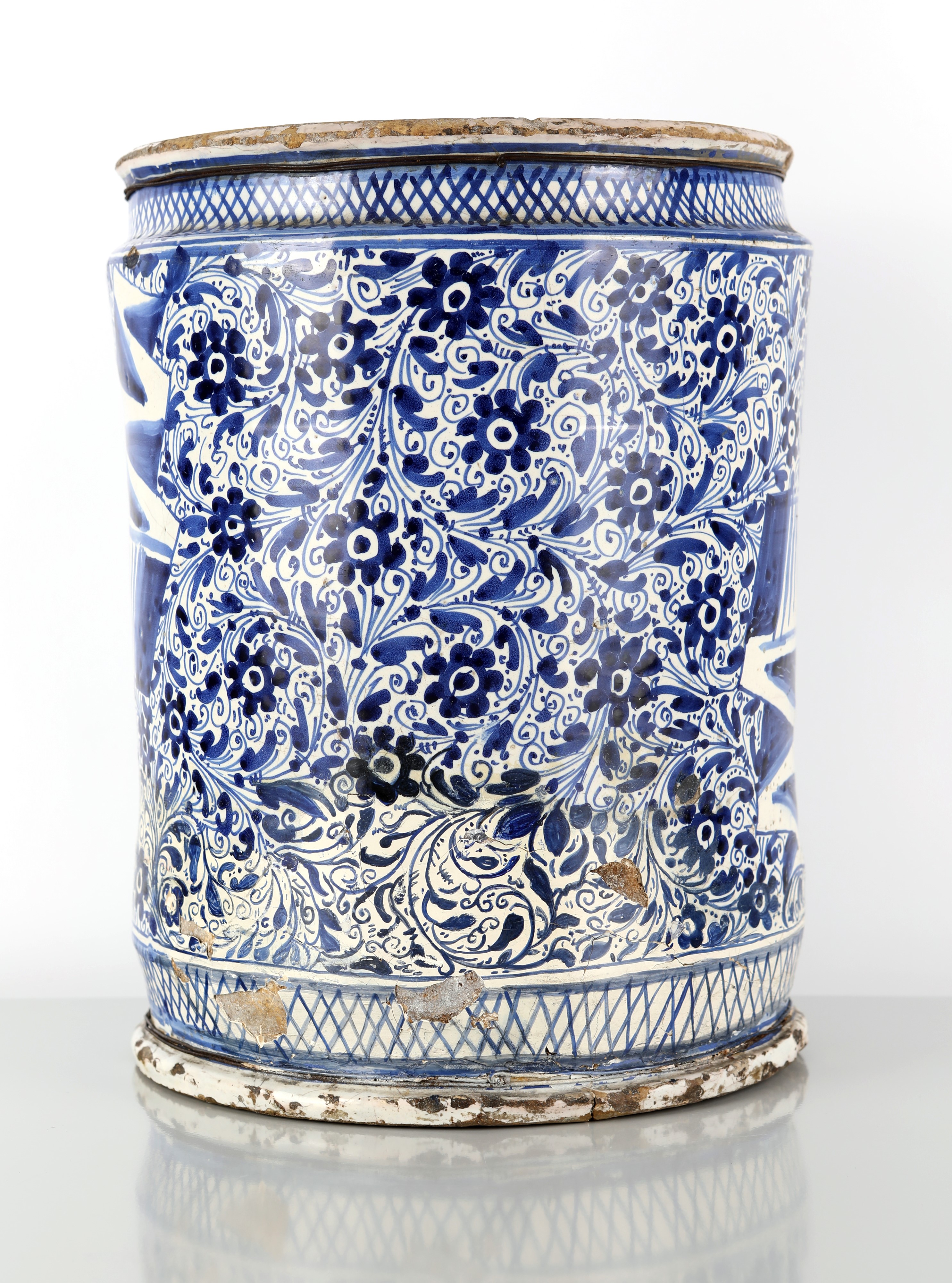 Albarello in maiolica bianca e blu, Liguria, XVII secolo