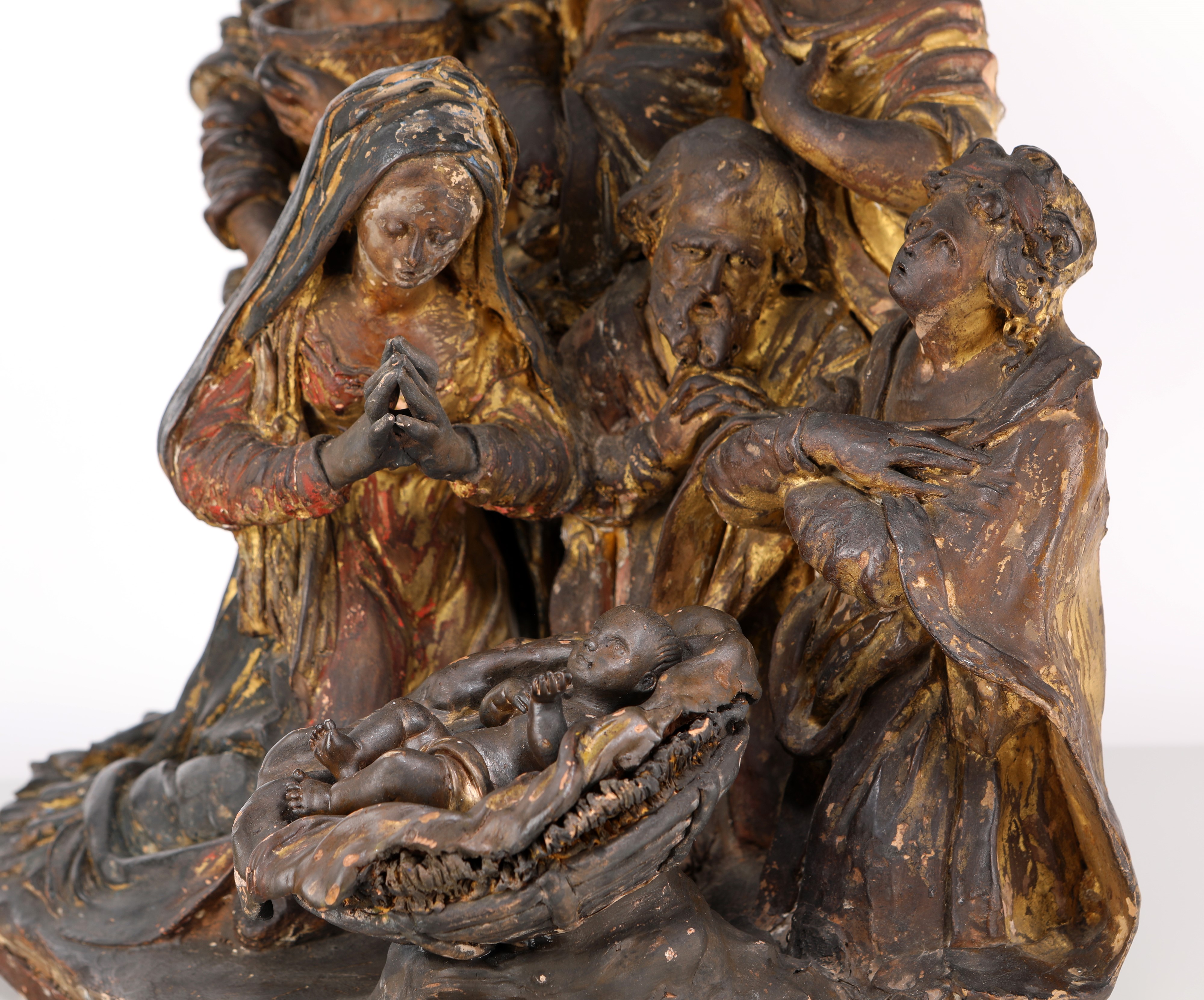 Plasticatore del XVIII Secolo - Adorazione dei pastori, terracotta policroma e dorata
