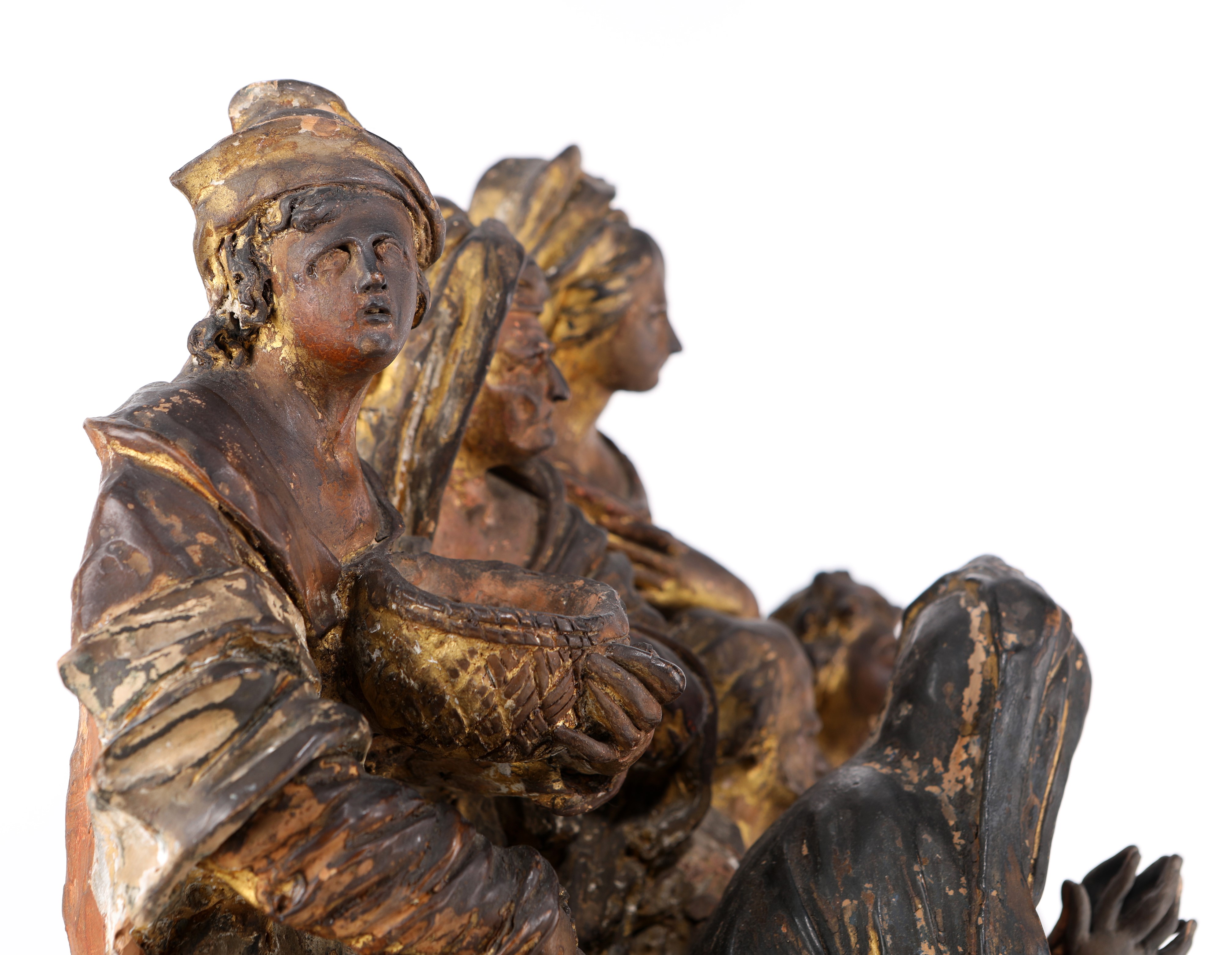 Plasticatore del XVIII Secolo - Adorazione dei pastori, terracotta policroma e dorata