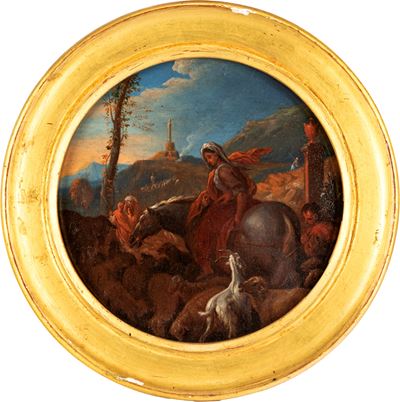 Flora in viaggio tra Pastori, olio su tavola