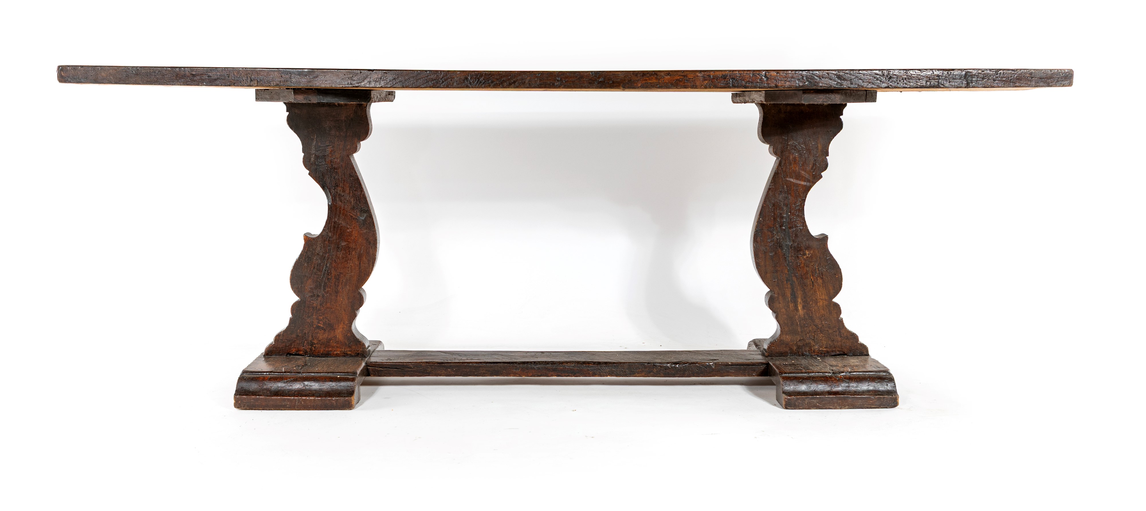 Tavolo fratino del XVII secolo, legno di abete e noce