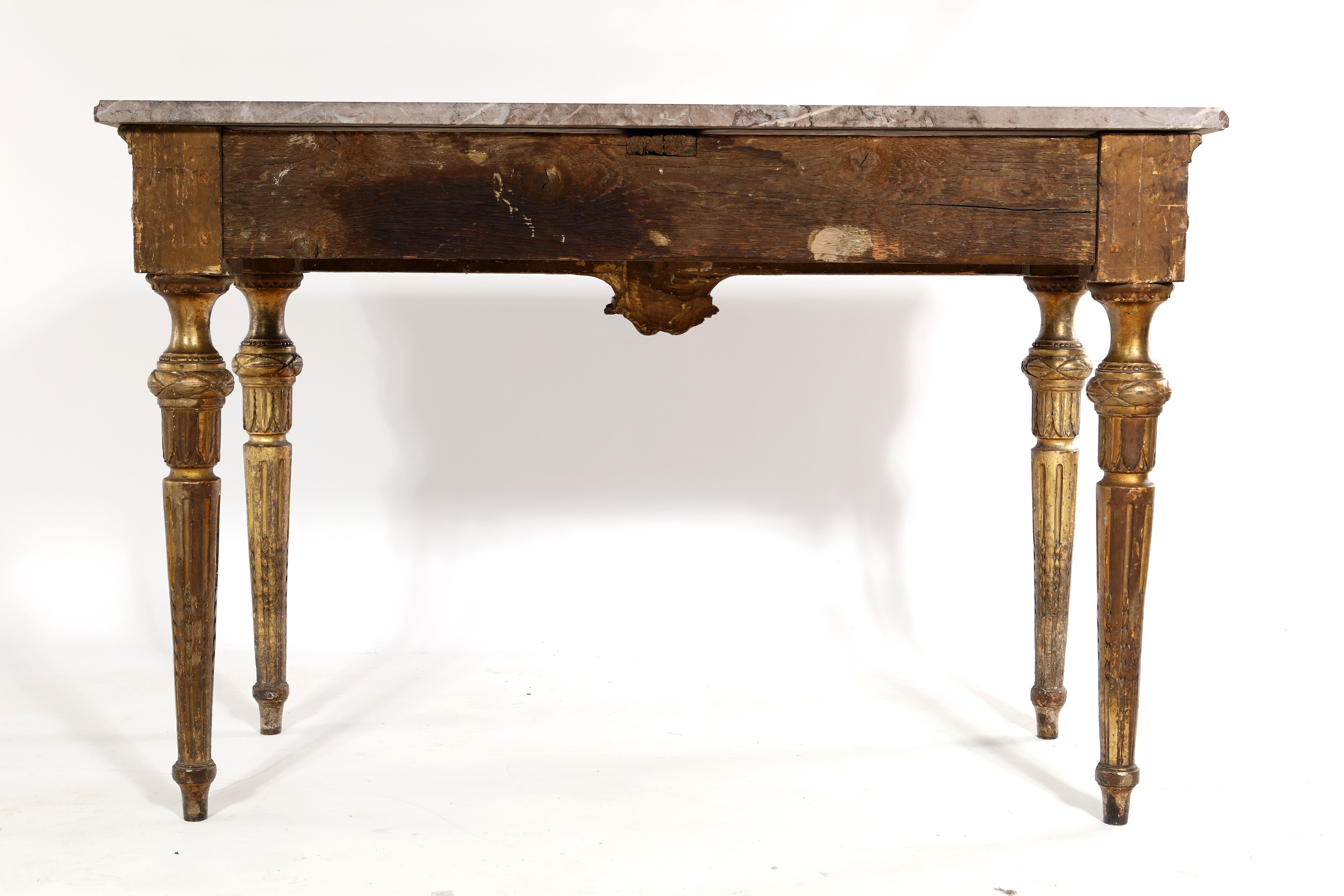 Console Luigi XVI in legno dorato con piano rettangolare in marmo rosso, fine XVIII secolo