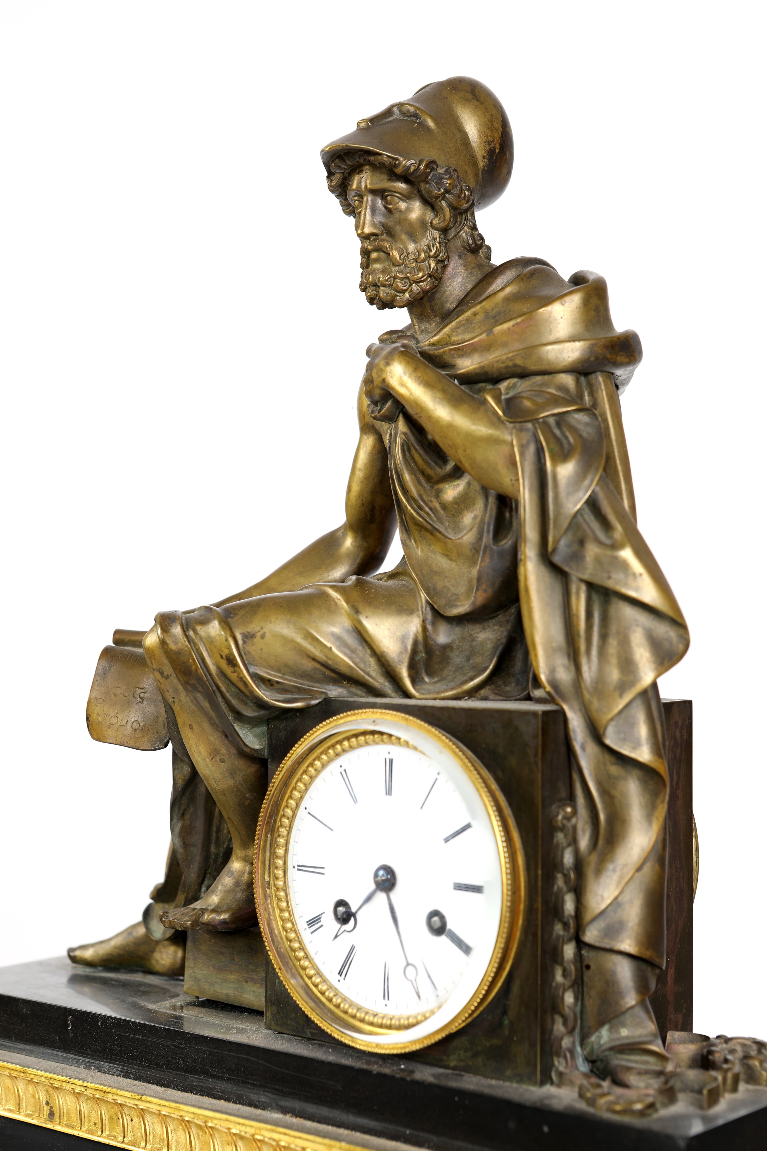 Grande pendola da camino Napoleone III in bronzo brunito e dorato