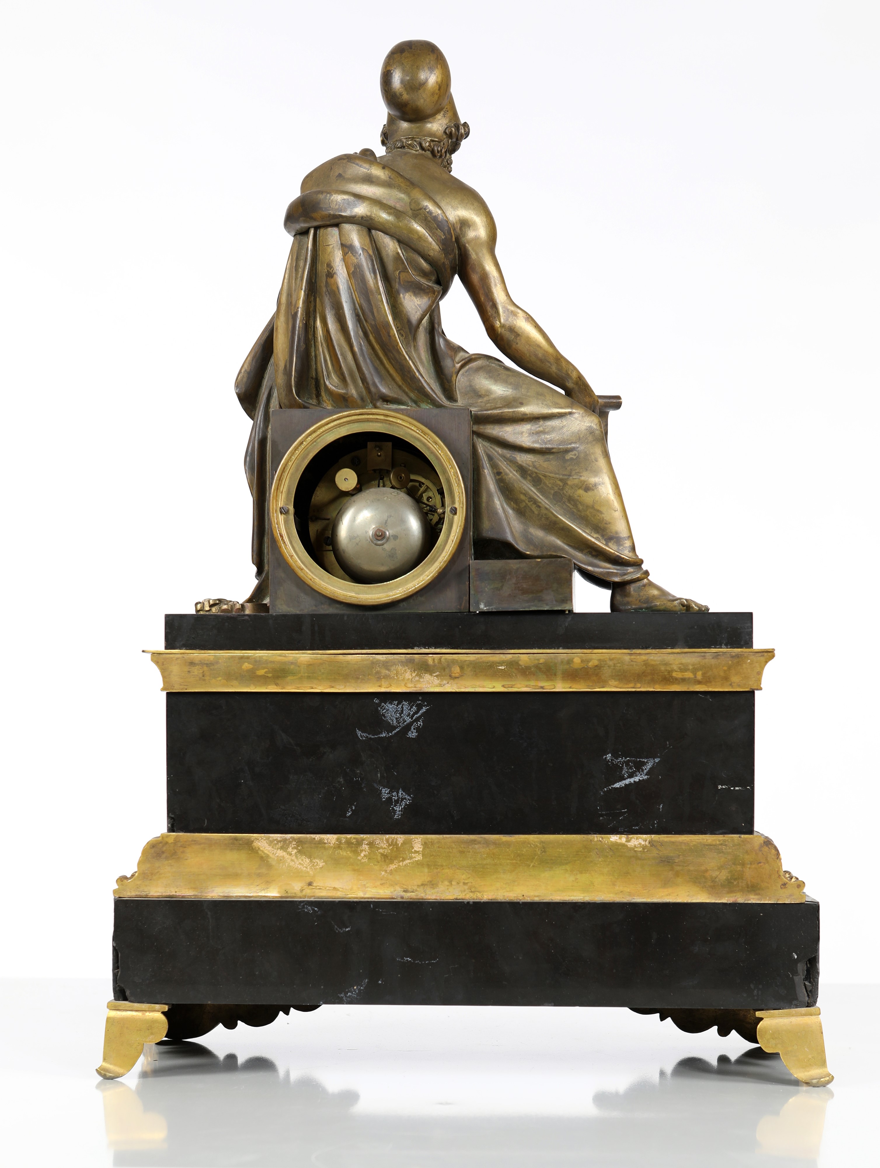 Grande pendola da camino Napoleone III in bronzo brunito e dorato