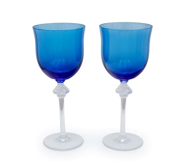 Coppia di calici modello Roxane Blu di Lalique